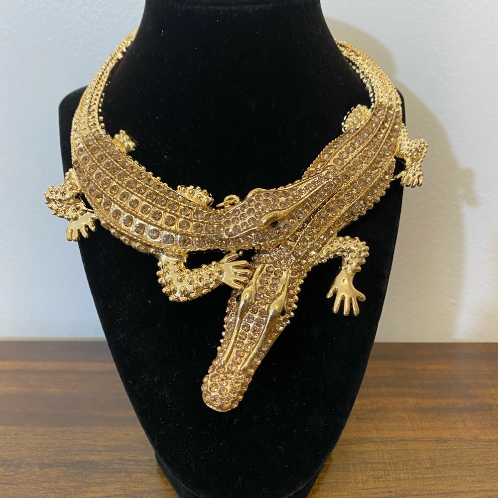 Gold Alligator Statement Necklace - image 1